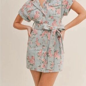 Floral Denim Safari Dress